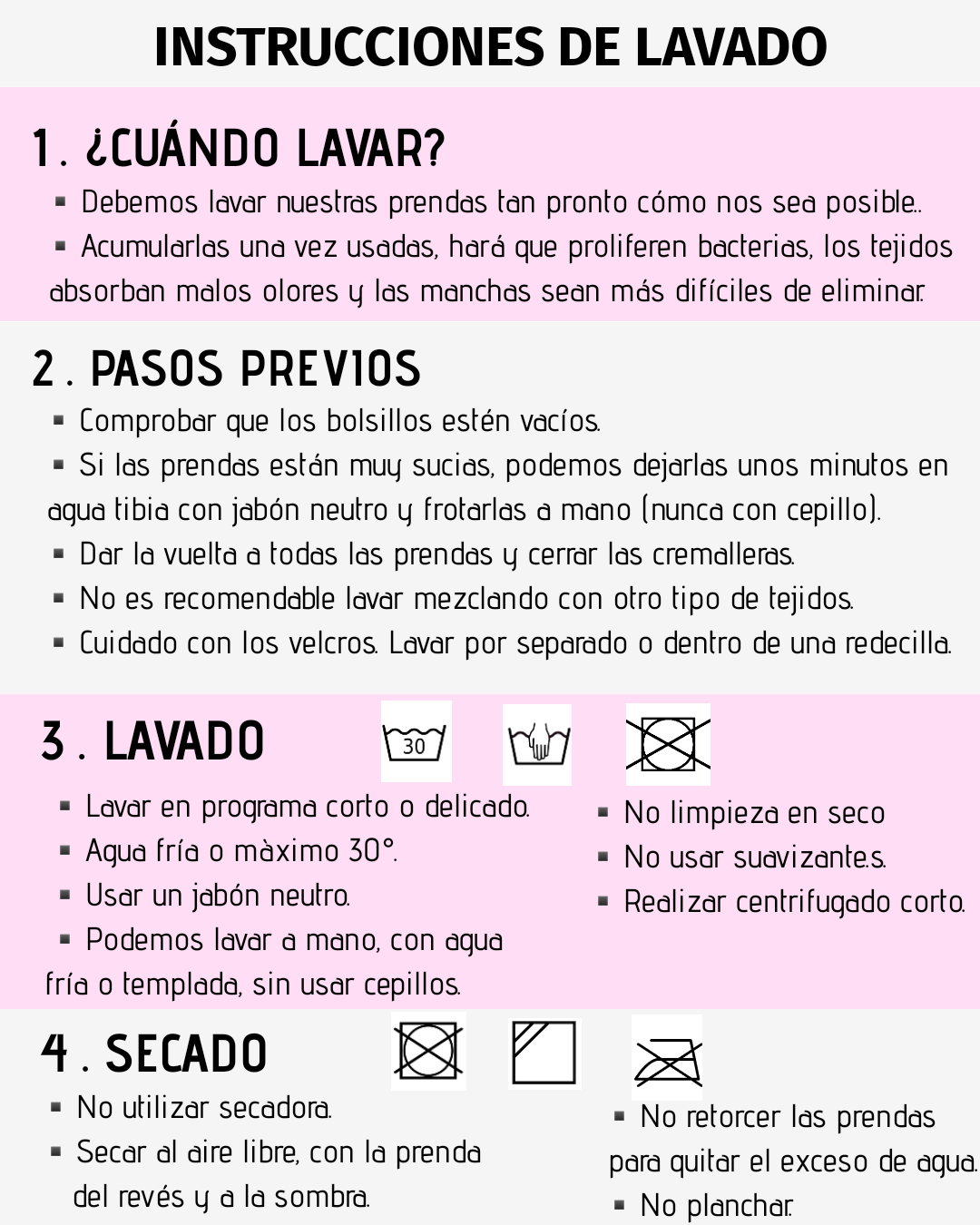 Instrucciones de lavado - IS23 Tienda Online Ciclismo para Mujer